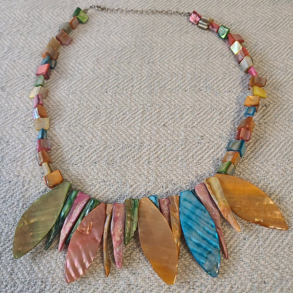 Dyed multi-color abalone shell necklace